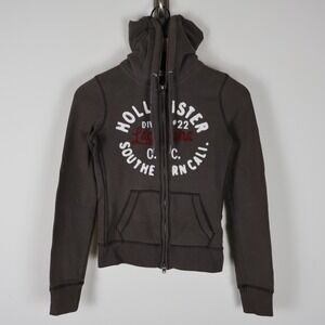 Hollister Laguna OC Southern Cal Women's Full Zip Hoodie Brown XS 16x20‎